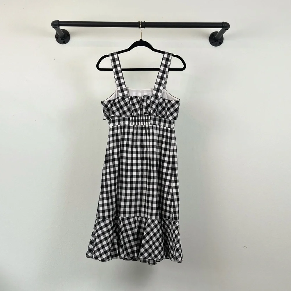 NWT J. Crew Factory Black and White Gingham Dress with Ruffle Hem - Picture 4 of 6